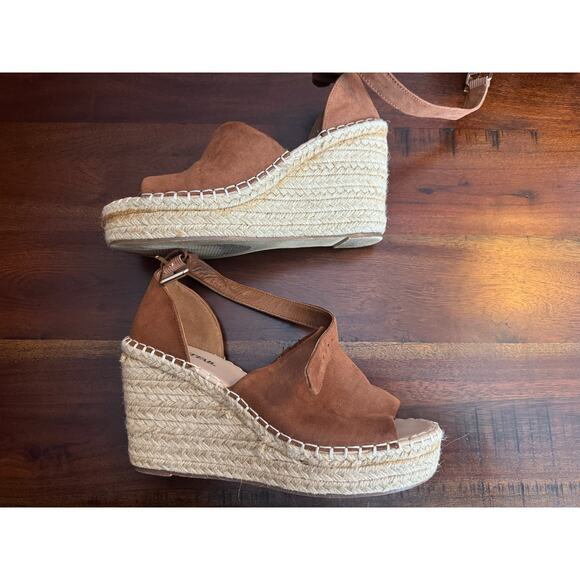 JustFab Espadrille Wedge Brown Peep Toe Sandals Size 9 - Picture 8 of 9